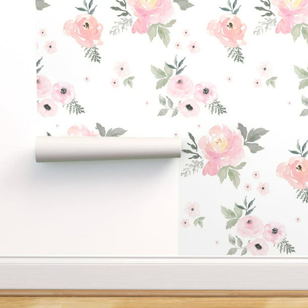 Removable Water-Activated Wallpaper Botanicals Black Green Yellow Blush Florals 